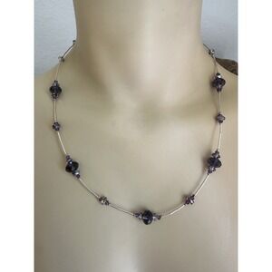 Artisan Beaded Necklace 20 Inch Purple Iridescent Crystals 925 Sterling 10.6g